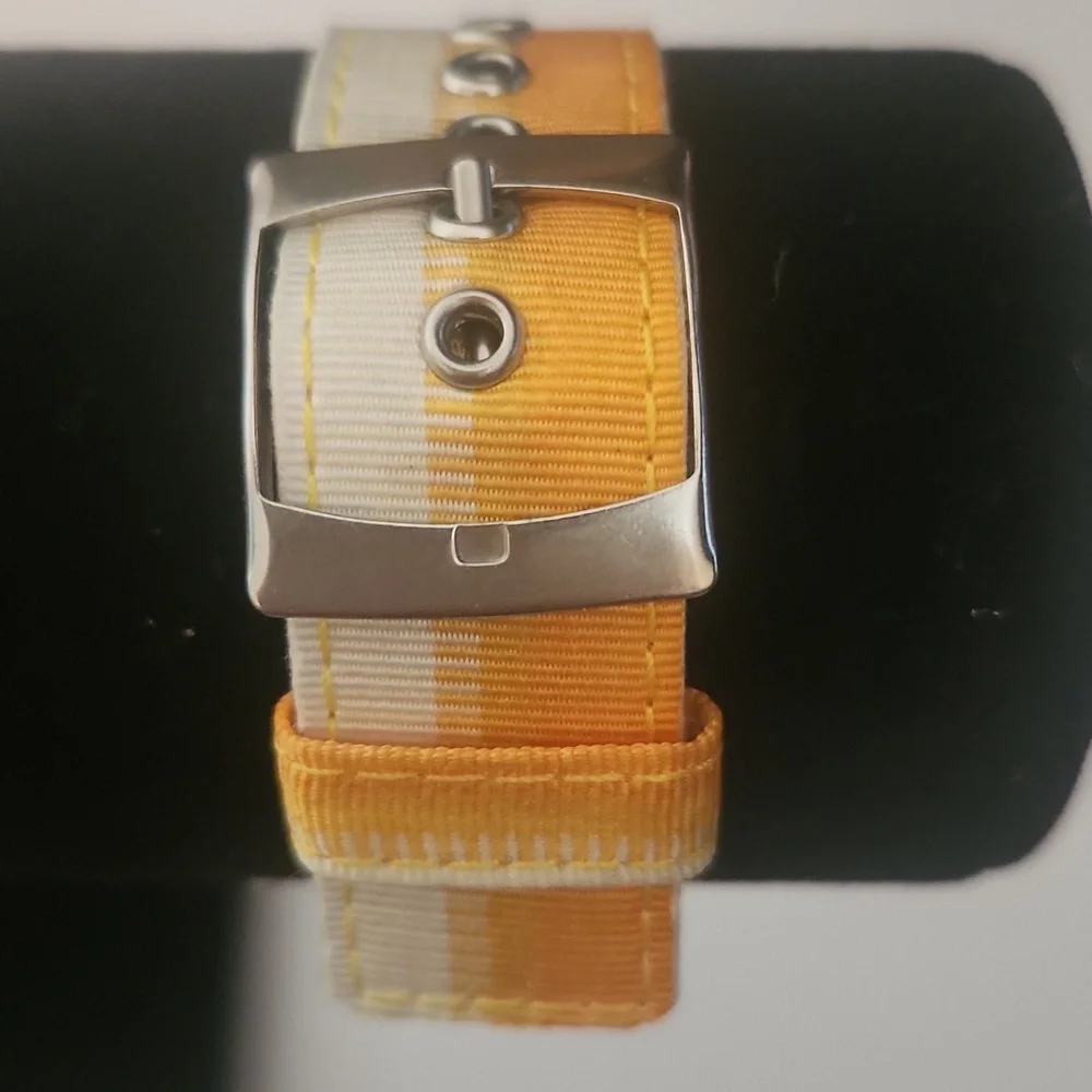 Gymboree Silver Watch with Orange and Off White Fabric Strap